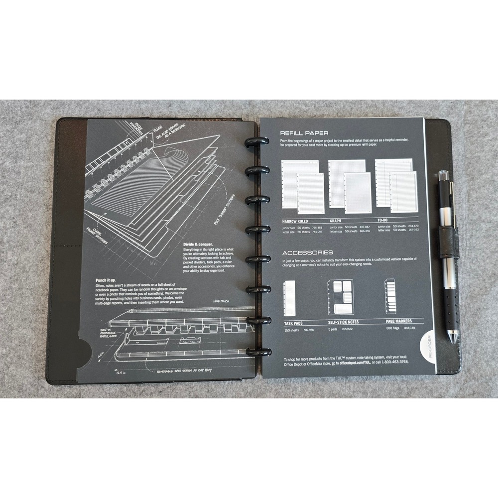 TUL Discbound Notebook A5 With Leather Cover Junior Size, 60 Sheets, Black NWOT - Picture 9 of 10